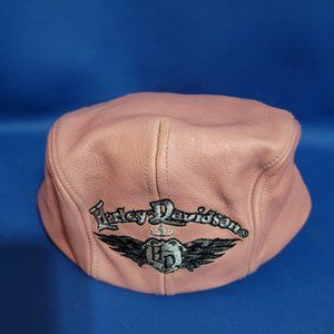 LADIES PINK Harley Davidson Leather Newsboy Cabbie Hat Cap